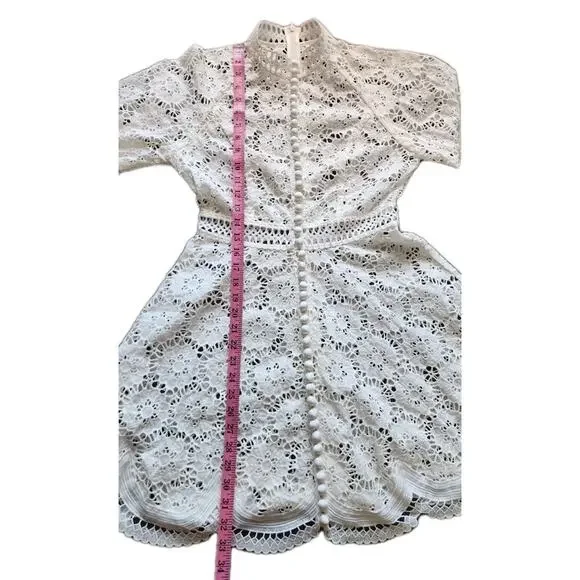 ZimmermannWomen's White Linen And Cotton-blend Guipure Lace Mini Dress L READ ! - Picture 12 of 13